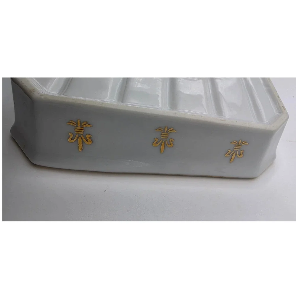 Sevres French Style Japan Porcelain Soap Dish White Gold Fleur De Lis 2797
